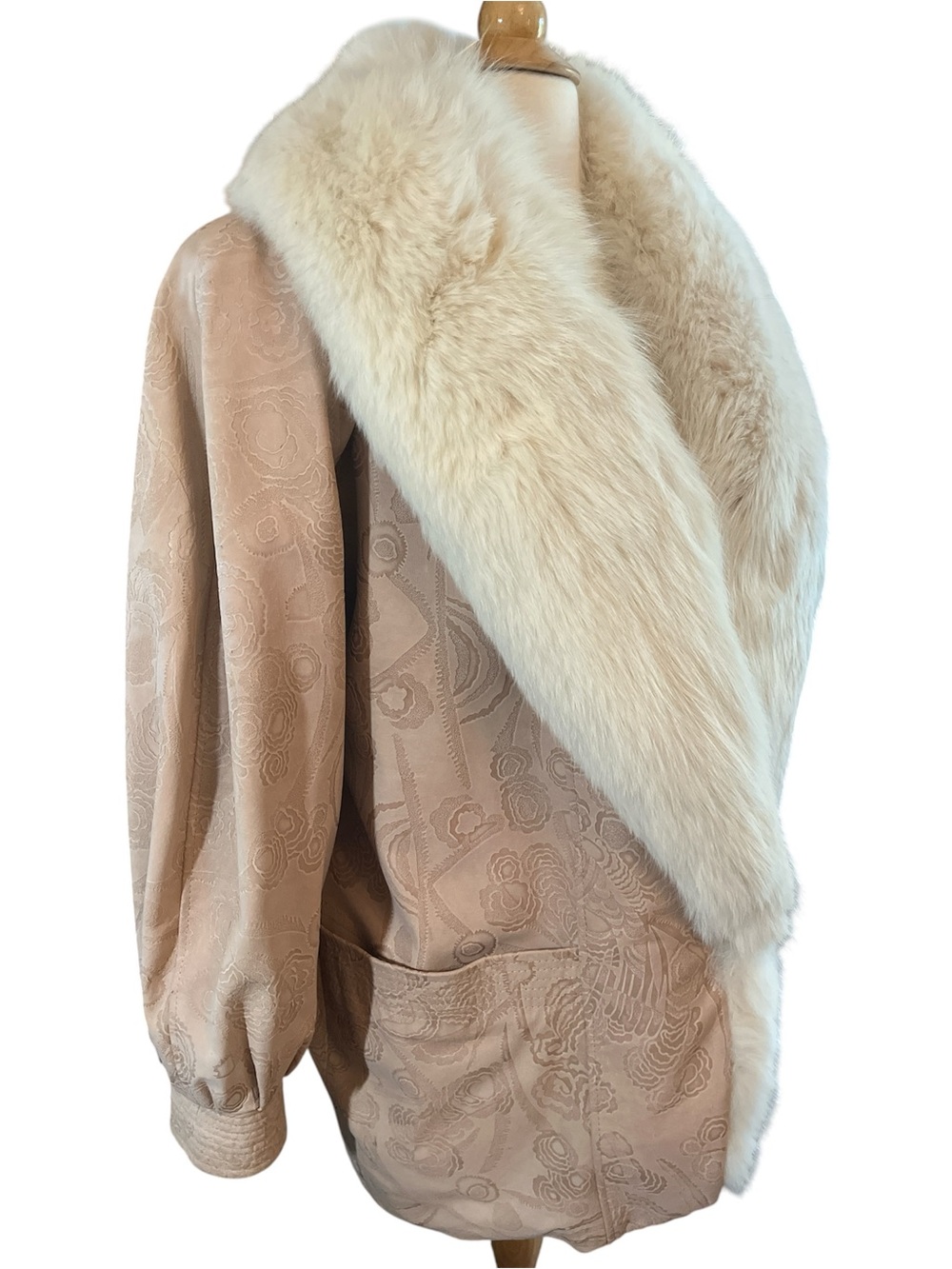 Vintage 80s Marvin Richard’s J Percy Blush suede Coat with Cream fur trim Size M - Picture 3 of 16
